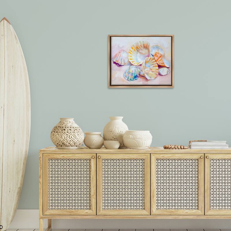 Stupell Pile of Various Seashells Framed Floater Canvas Wall Art Design By Arlington Prints