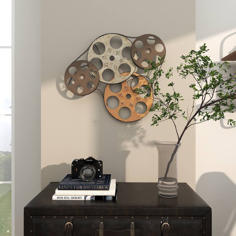 Multi Colored Metal Vintage Movie Reel Film Home Wall Decor