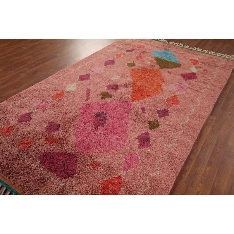 Pink Plush Moroccan Oriental Area Rug Handmade Wool Carpet - 5'11" x 10'0"