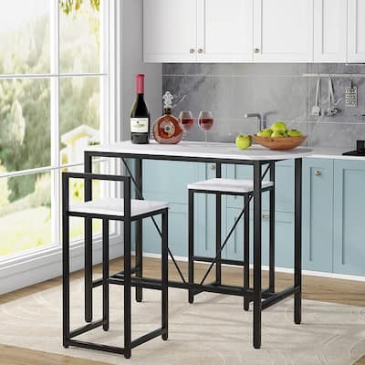Bar Table and Chairs Set, 43.3" Pub Bar Dining Table and 2 Bar Stools