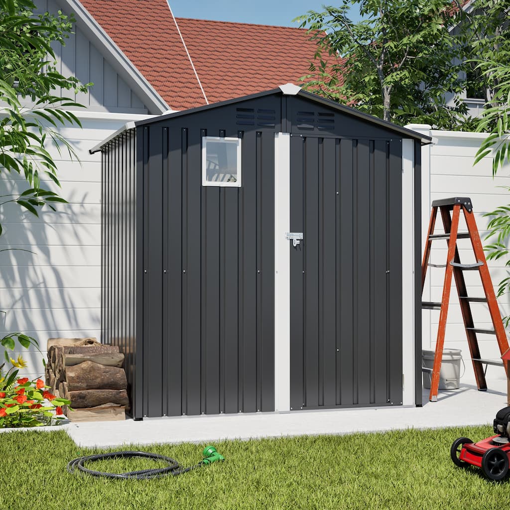 Metal Outdoor Storage Shed 6FT x 4FT, Steel Utility Tool Shed Storage House, Metal Sheds Outdoor Storage,Gray