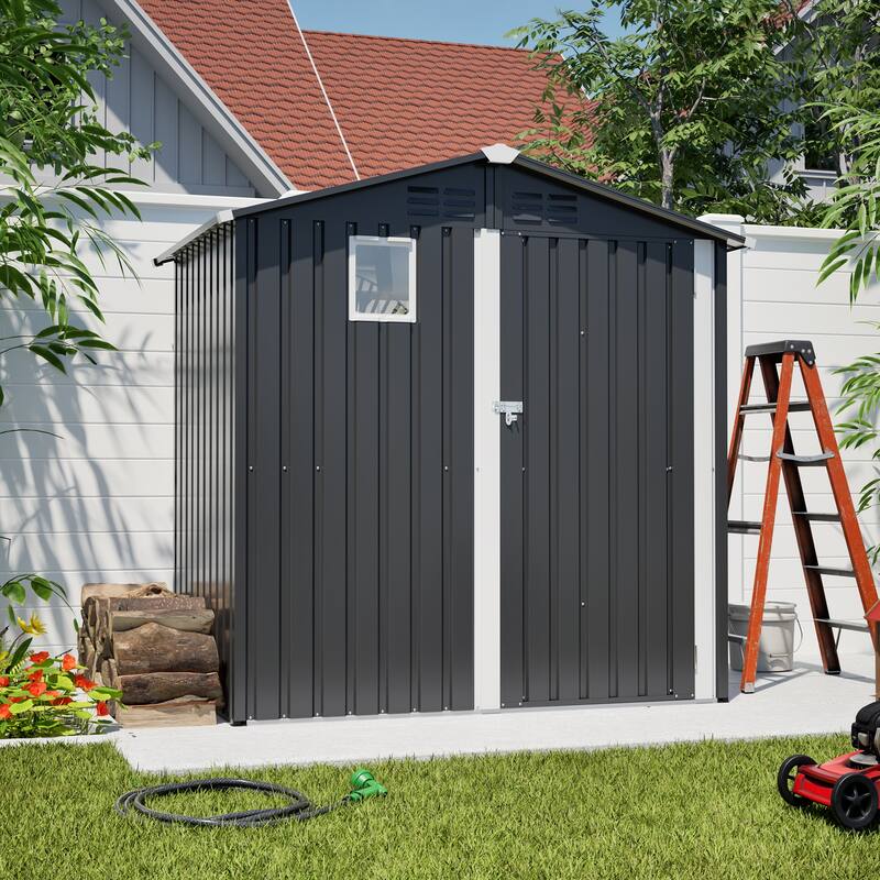 Metal Outdoor Storage Shed 6FT x 4FT, Steel Utility Tool Shed Storage House , Metal Sheds Outdoor Storage - Gray