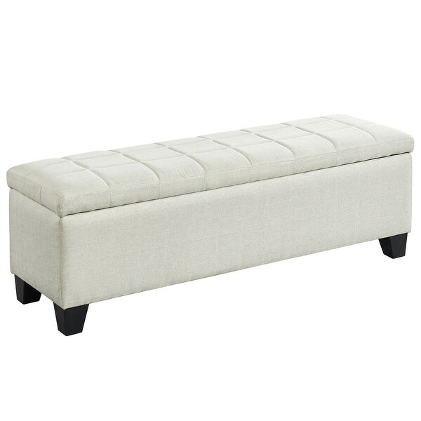 48" Chiffon White Solid Rectangular Storage Ottoman - N/A