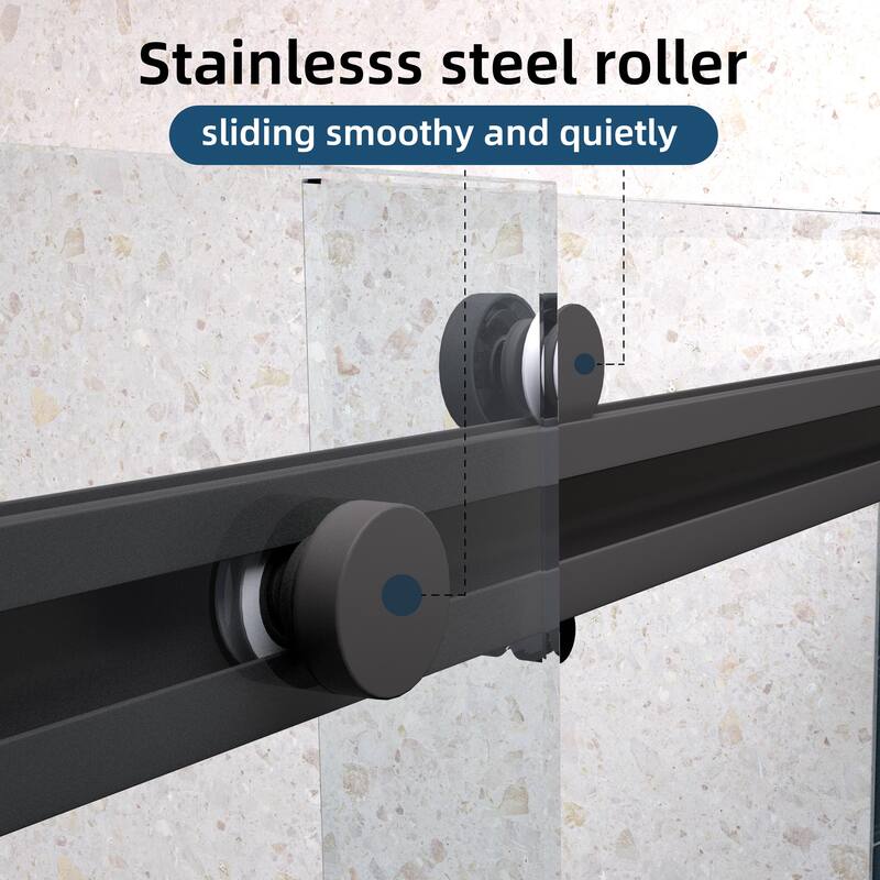 60''W x 74''H Frameless Double Sliding Shower Door with Stainless Steel Hardware - 60'' x 74''