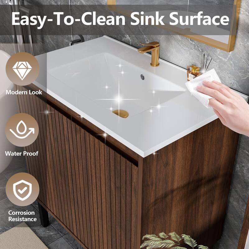 30 Inch Bathroom Vanity with Sink, Floor Standing Cabinet with Soft-Close Drawers and Modern Storage Design