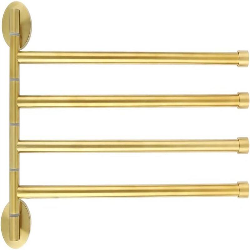 Folding Hand Towel Bar 4 Bars Arm Towel Holder Towel Hanger for Bathroom Wall Mount - 15.4"L x 1.2"W x 12.8"H - Golden 4-Bars