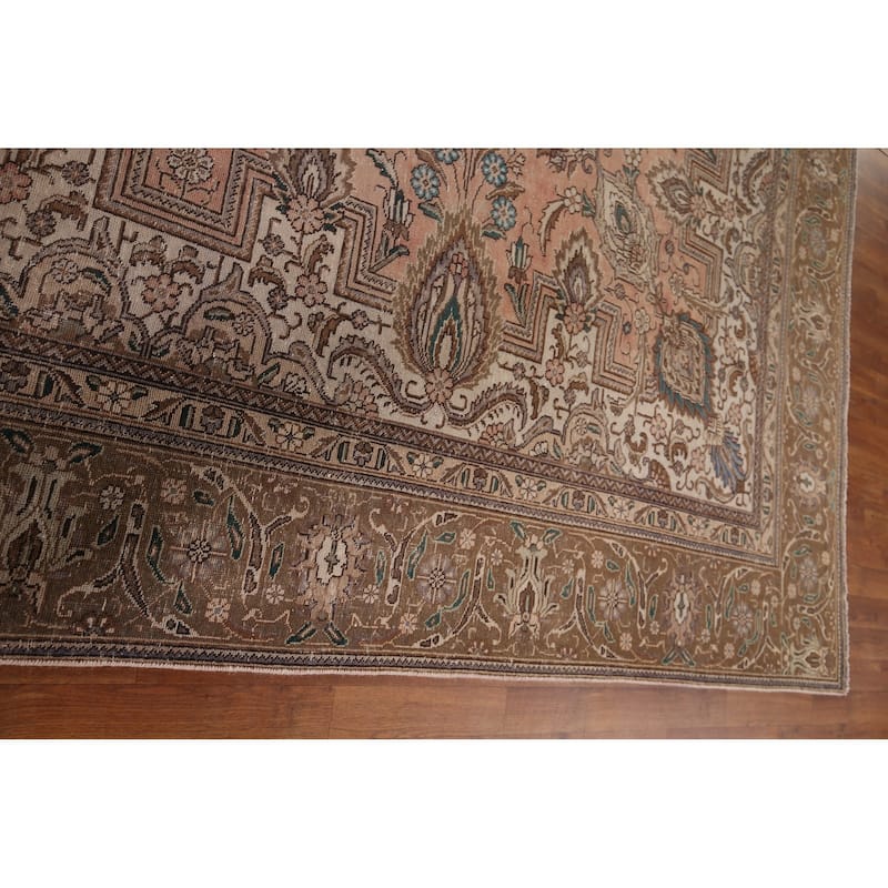Distressed Tabriz Persian Vintage Rug Hand-Knotted Wool Carpet - 9'5" x 12'3"
