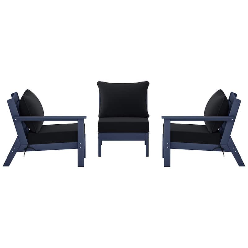 Polytrends Birchwood All Weather HDPE Outdoor Patio Deep Seating Navy Blue Sofa With Cushions (3-Piece)