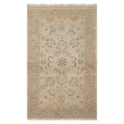 3x5 Beige Hand Knotted Afghan Transitional Oushak Wool Rug - 3' x 5'