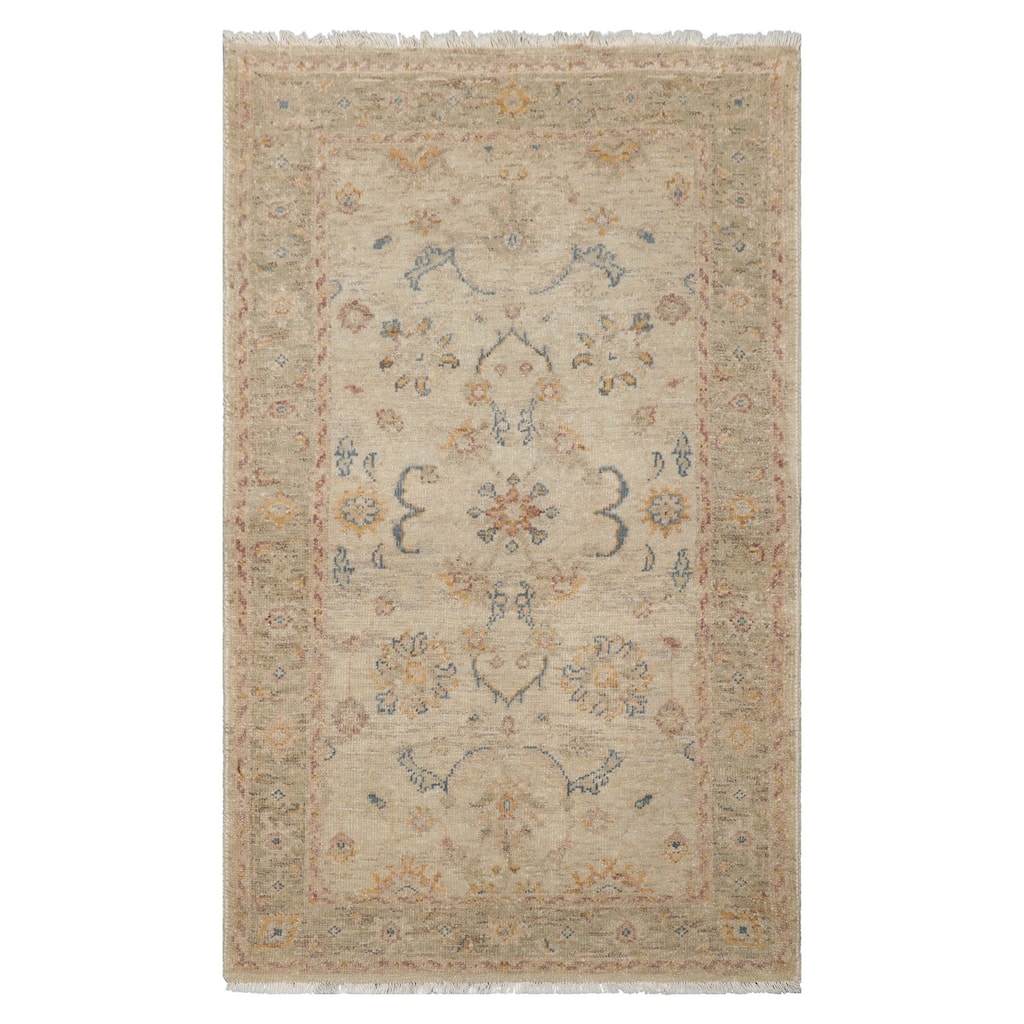 3x5 Beige Hand Knotted Afghan Transitional Oushak Wool Rug - 3' x 5'