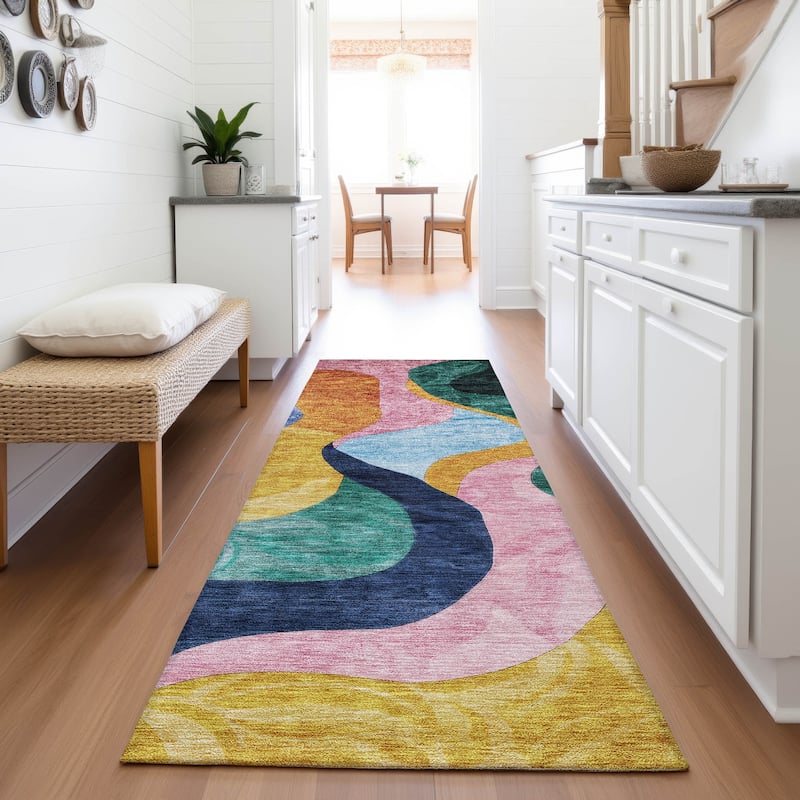 Premium Washable Super Soft Contemporary Abstract Mayfield Rug - Green - 2'3" x 7'6"