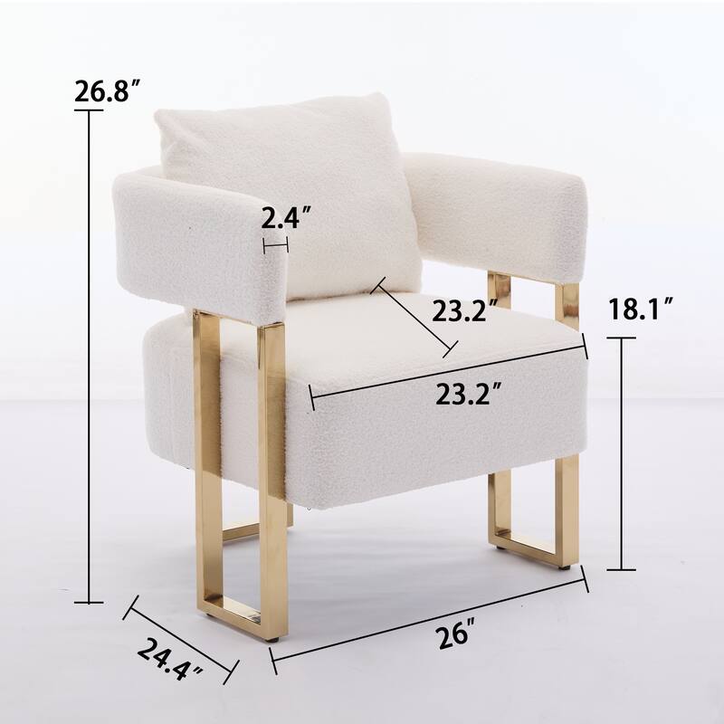 Teddy Fleece Modern Accent Chair with Gold Metal Legs and High-Rebound Cushion