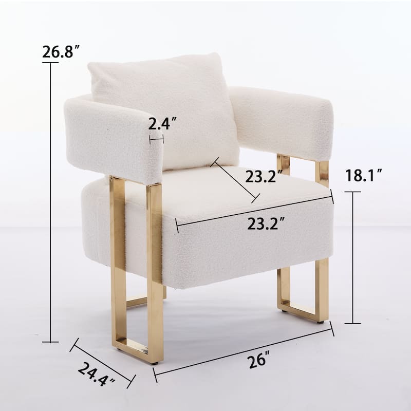 White+Gold Modern 24.41" Upholstered Accent Chair with Gold Metal Legs for Dressing Area (Set of 2)