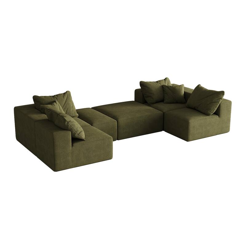 Upholstered Sectional Boneless Couch Set,Modular 132" L Shaped Sectional With 6 Pillows,Free Combination Sofa Couch