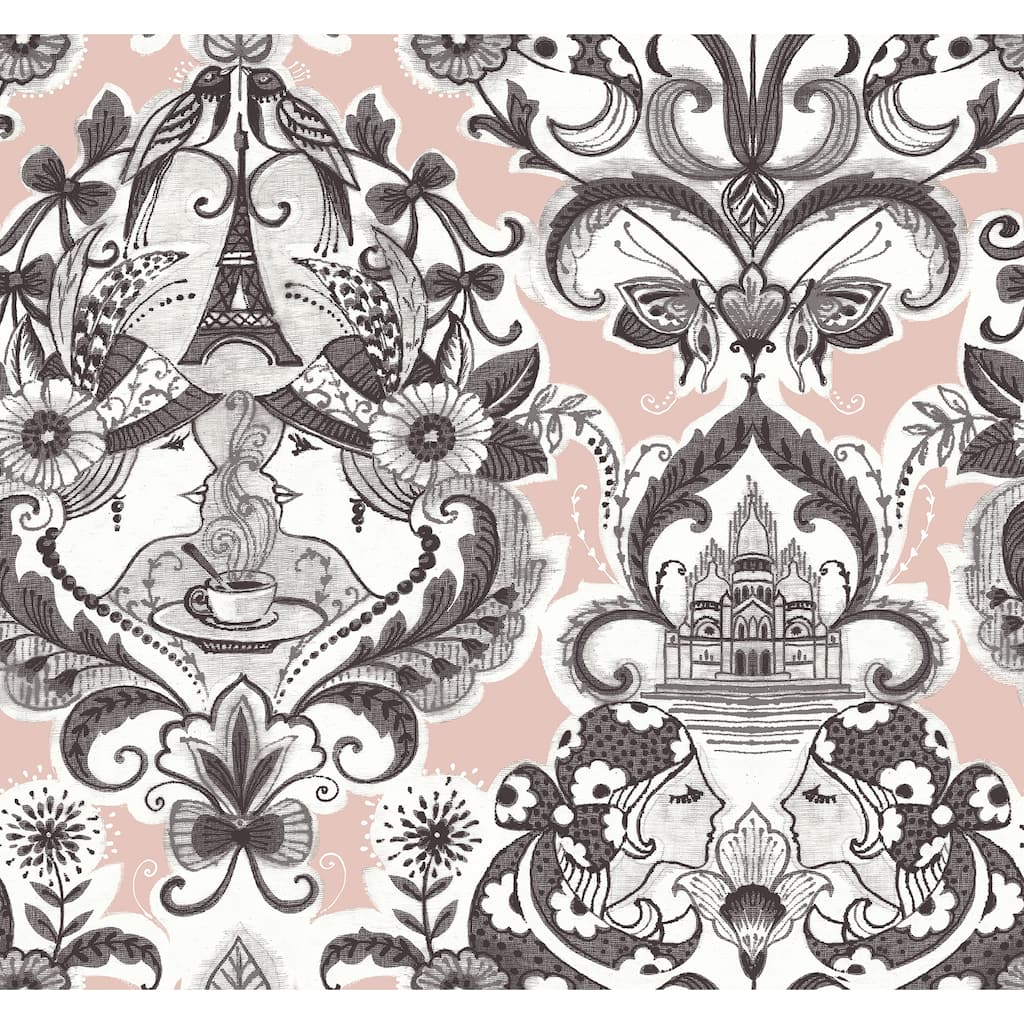 A-Street Prints Sadie Blush Parisian Damask Wallpaper