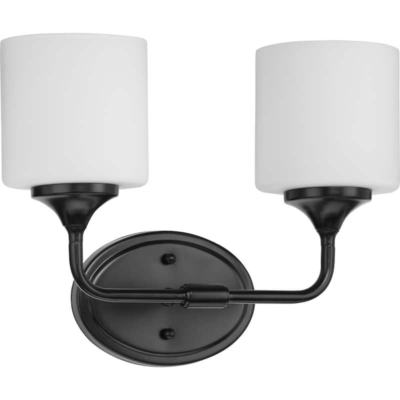 Lynzie Collection Two-Light Matte Black Etched Opal Glass Modern Bath Vanity Light - 14.5 in x 5.625 in x 11.125 in