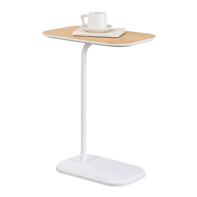 Light Oak C Shaped End Table with Woodgrain Veneer Finish, Slide Under Sofa or Bed, Modern Accent Side Table with Metal Base