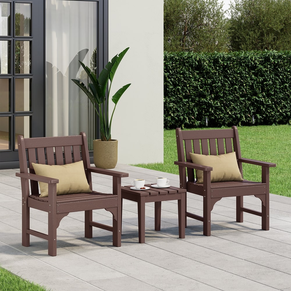 Laguna Outdoor Patio 3-Piece Garden Arm Chair Conversation Set With Side Table
