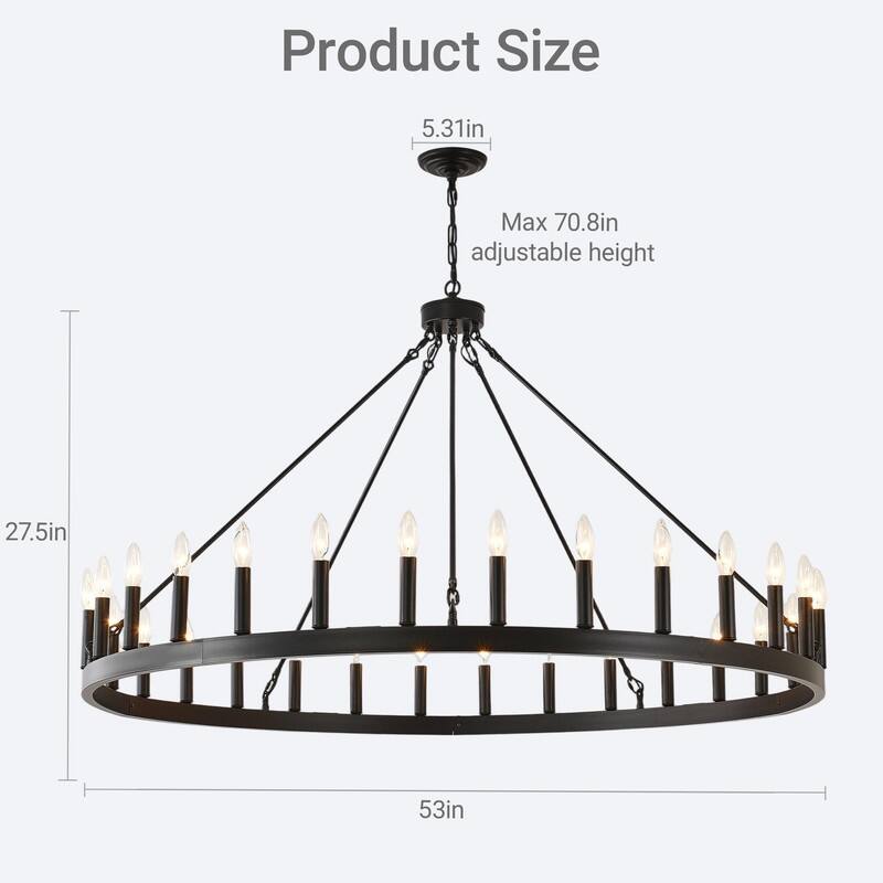 53" Large Wagon Wheel Chandelier Black Farmhouse Pendant Light Fixtures
