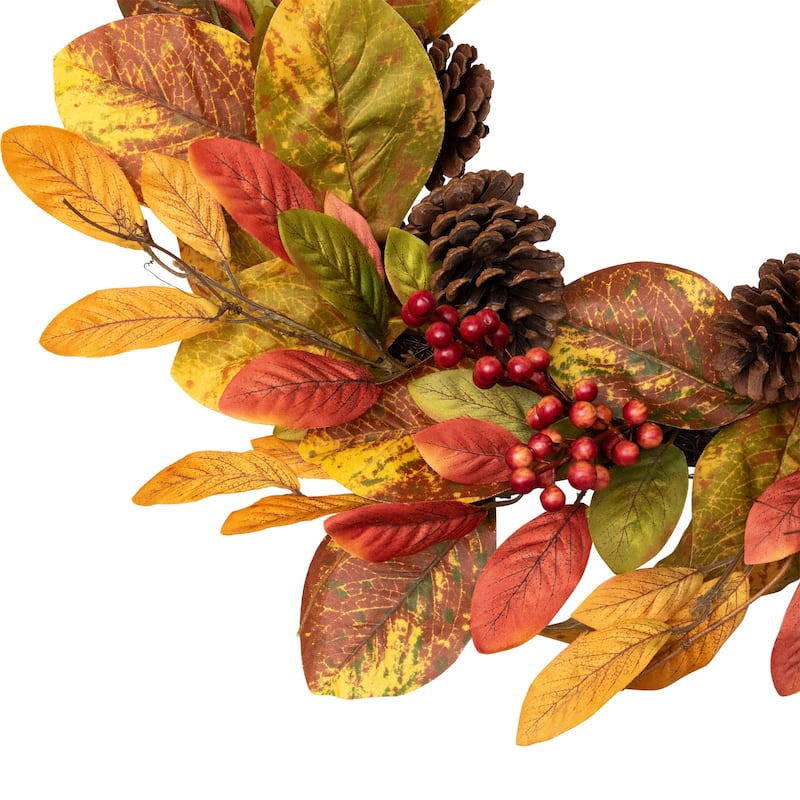 Leaves and Berries Artificial Fall Harvest Twig Wreath - 26 inch Unlit - N/A