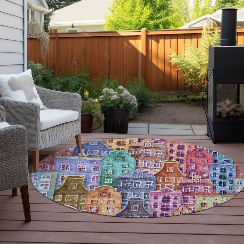 Machine Washable Indoor/ Outdoor Chantille Modern City Rug