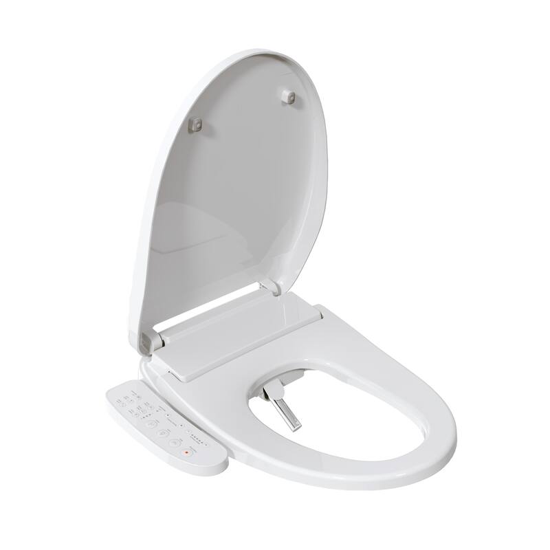 HOROW Electric Heated Bidet Seat for Elongated Toilet with Contemporary Lid in. White - White