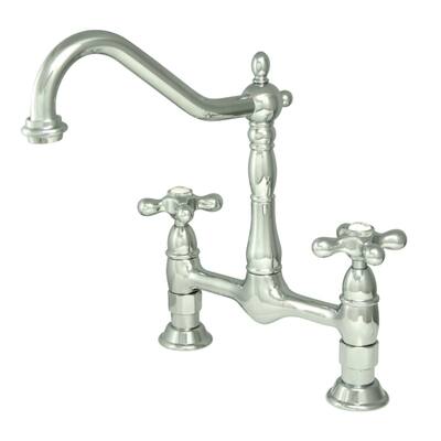 Kingston Brass Heritage Bridge Kitchen Faucet with Metal Cross Handles