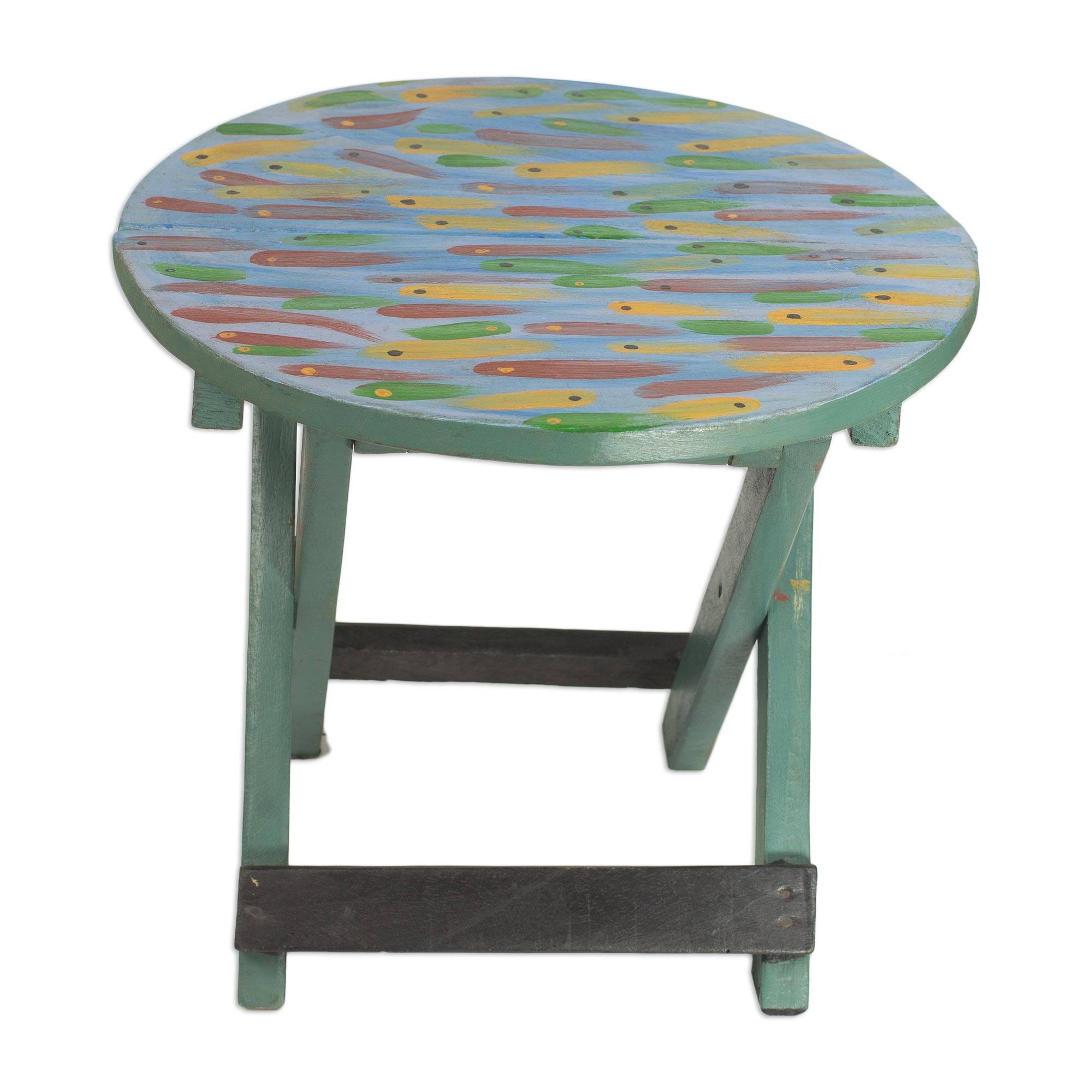 Novica Handmade School Of Fishes Sese Wood Folding Table Bed Bath