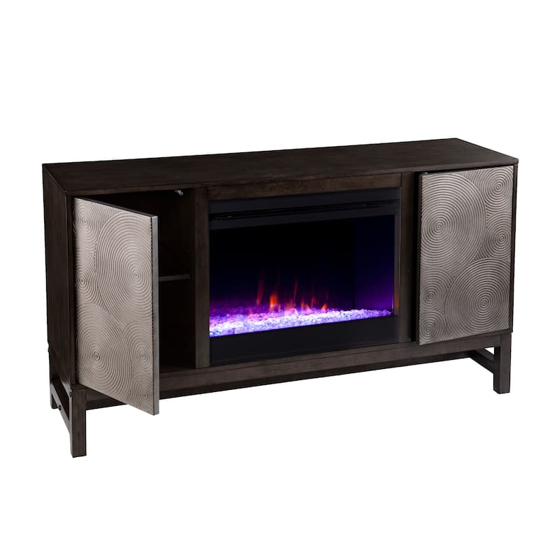 SEI Furniture Lanigan Contemporary Brown Wood Color Changing Fireplace