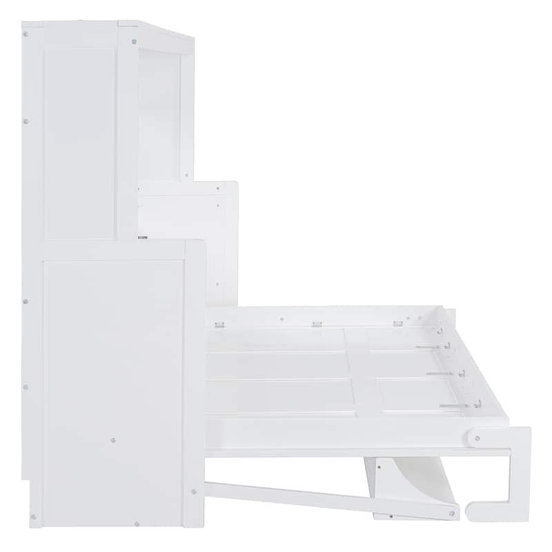 Full Murphy Bed with Hydraulic Lift, Folding Desk, and Built-In Storage - Space-Saving Solution for Modern Living