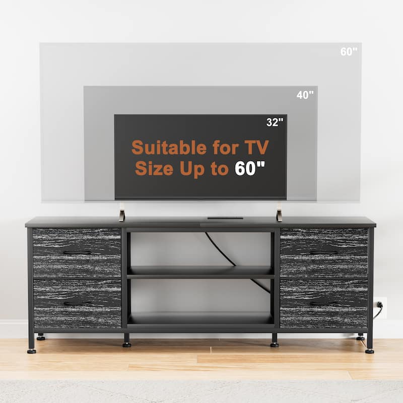 Dresser TV Stand with Power Outlet 4 Fabric Drawers for 60" TV Bedroom