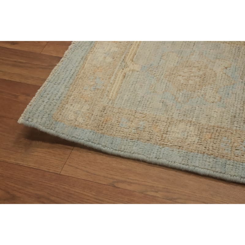 Floral Blue Oushak Vegetable Dye Large Rug, Floral Geometric Carpet - 13' 10'' X 10' 1''