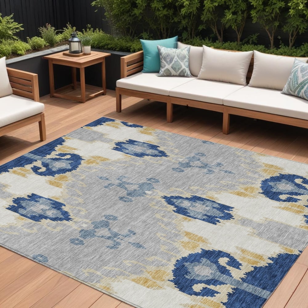 HomeRoots Ikat Transitional Rectangle Outdoor Rug