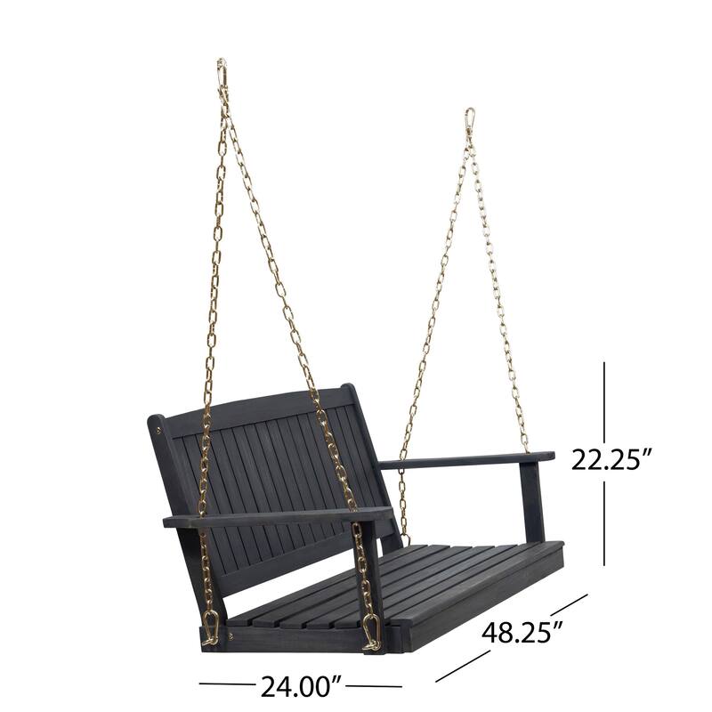 Rike Porch Swing Bench, Slatted Acacia Wood Backrest, 48 Inch Gray