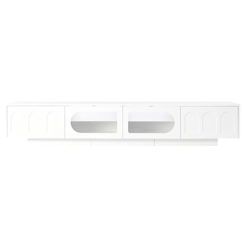 Functional TV Stand with Geometric Fluted Glass Doors, APP-Controlled LED Lighting for TVs Up to 95", Storage Cabinet & Drawers