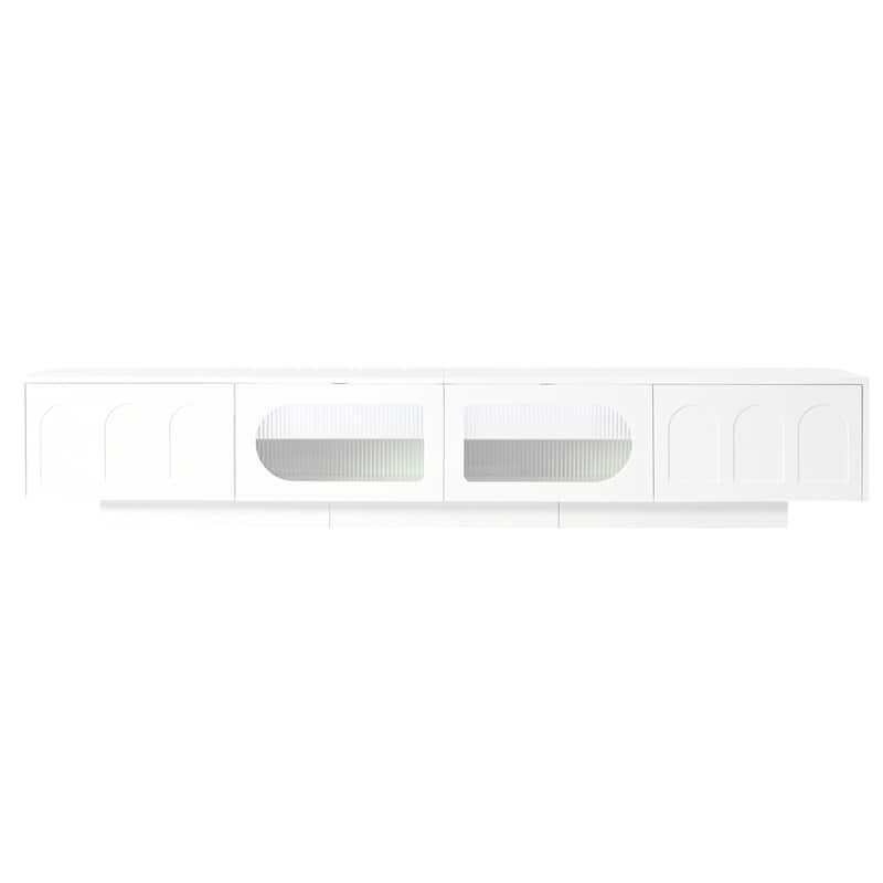 TV Stand with Fluted tempered Glass Doors for TVs Up to 95'' - White