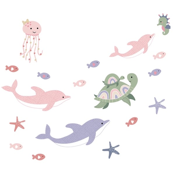 slide 2 of 4, Lambs & Ivy Sea Dreams Dolphins/Turtles/Fish Underwater/Nautical Wall Decals