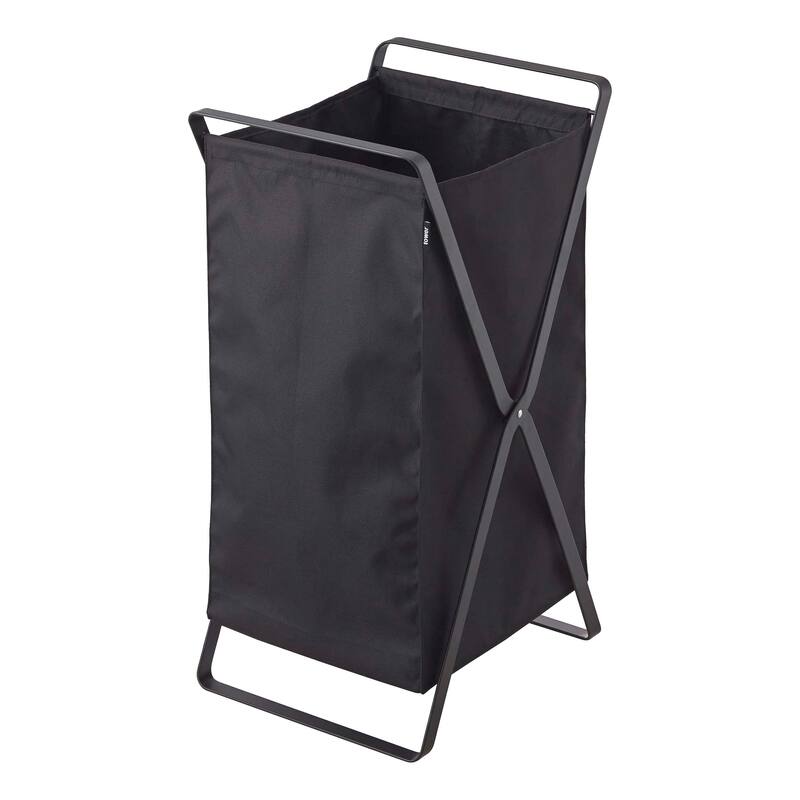 Yamazaki Home Laundry Hamper, Steel, 10.9 gallons, 45 liters, Holds 11 lbs, Collapsible - L 14.17 x W 11.81 x H 25.2 inches - Black