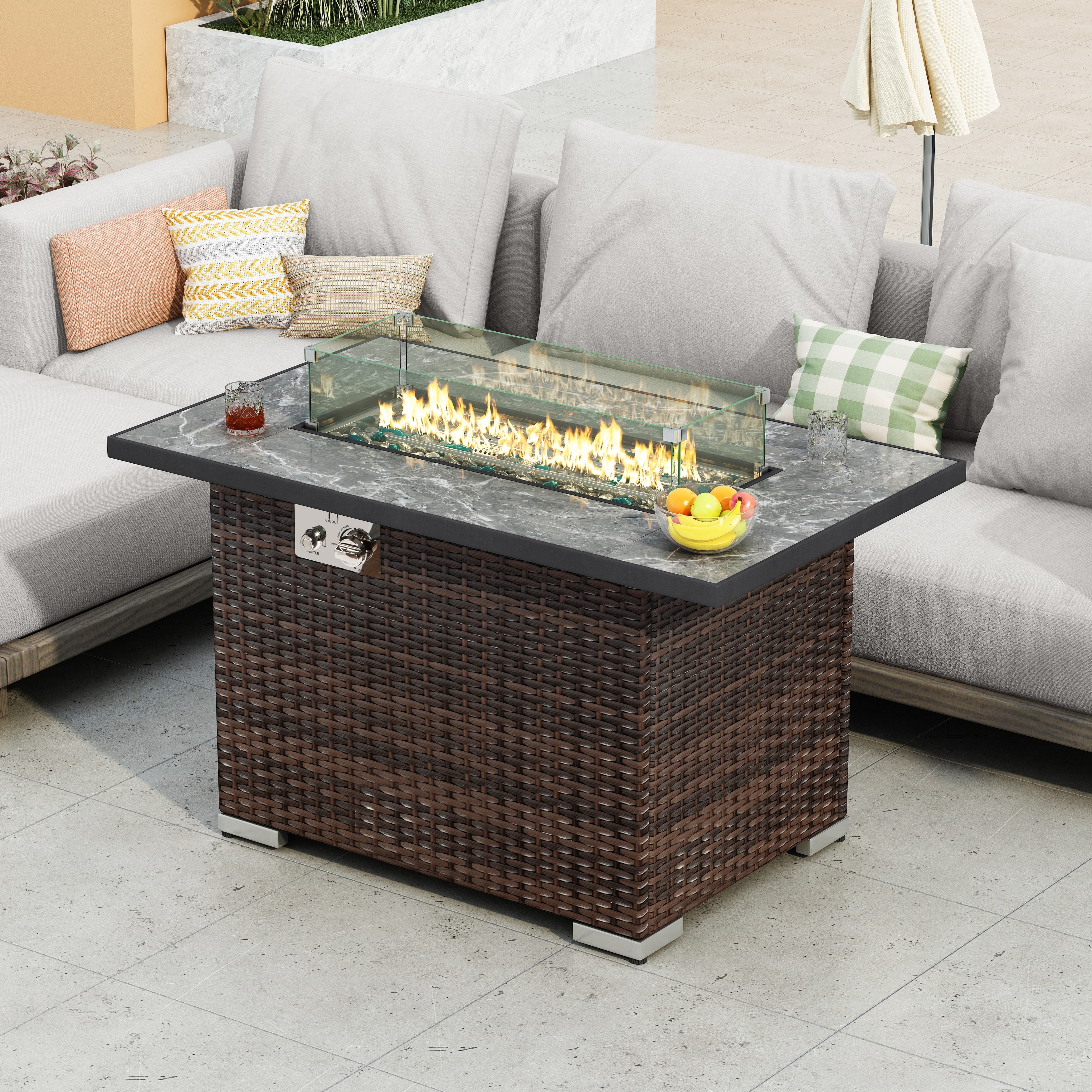 44inch Outdoor Fire Pit Table with Ceramic Tabletop