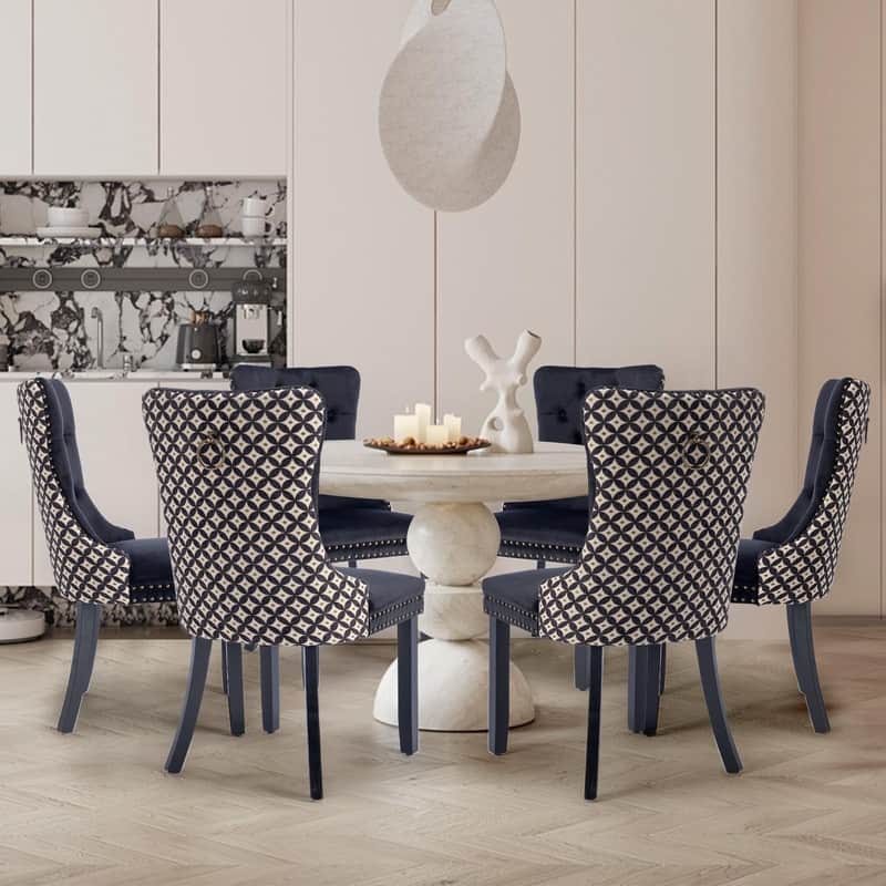 Tufted Naliheads Solid Wood Upholstered Dining Chairs (Set of 8) - BlackPattern BlackLegs