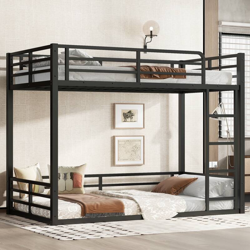 Heavy Duty Metal Bunk Bed, Low Floor Bunk Bed Frame with Full Length Guardrail, Noise Free Design