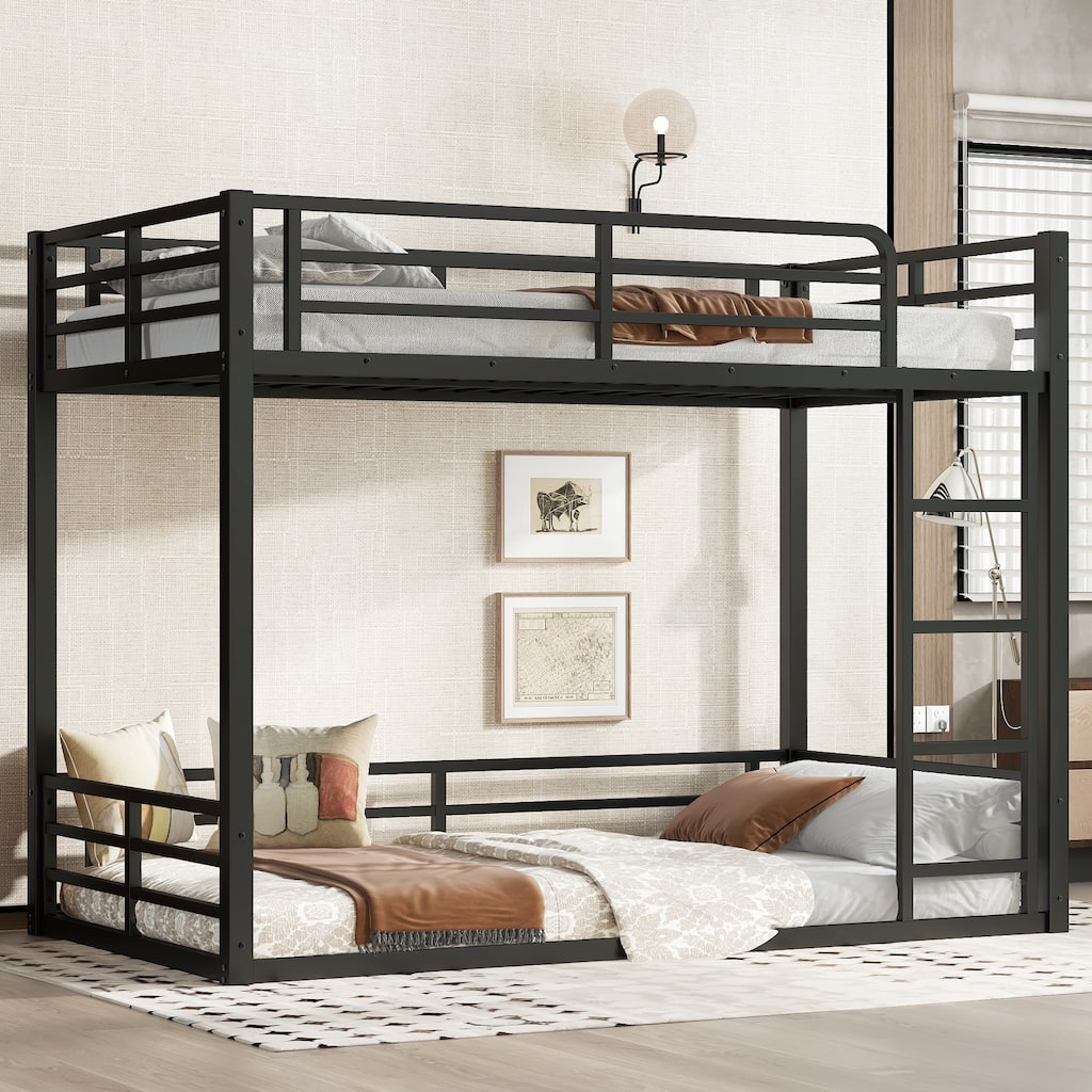 Roomfitters Metal Twin/Full Floor Bunk Bed Frame, Heavy-Duty Noise-Reduced Design, Black