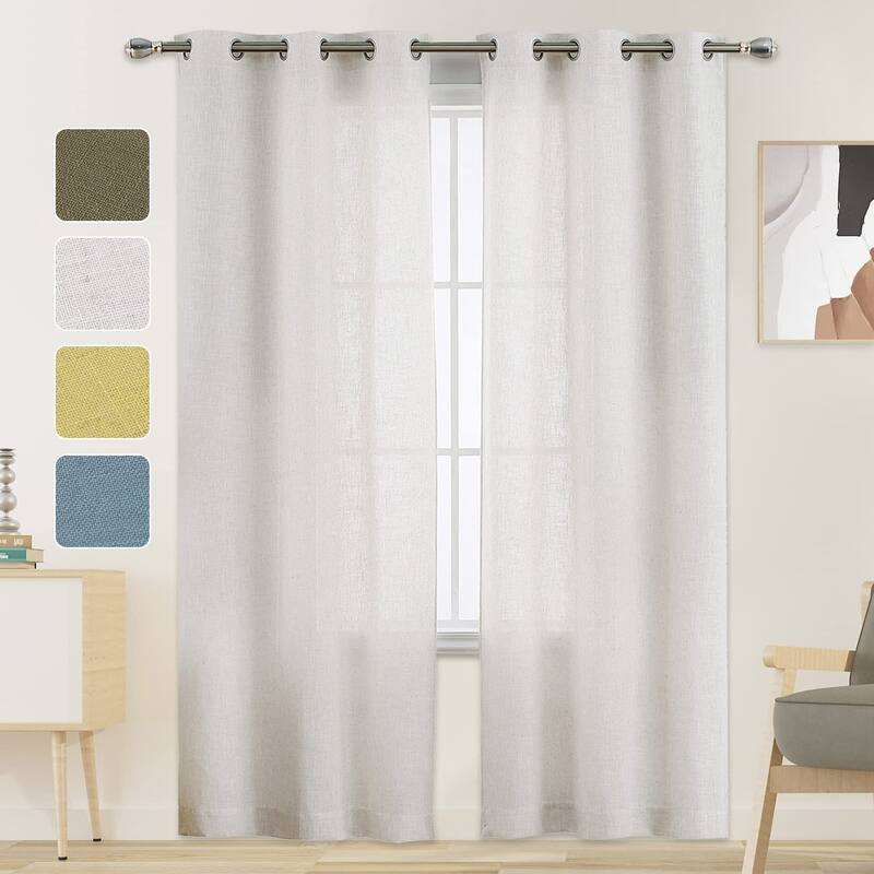 Linen Blend Living Room Curtains Faux Linen Textured Window Curtains for Bedroom Semi-Sheer Yellow Curtain Panles