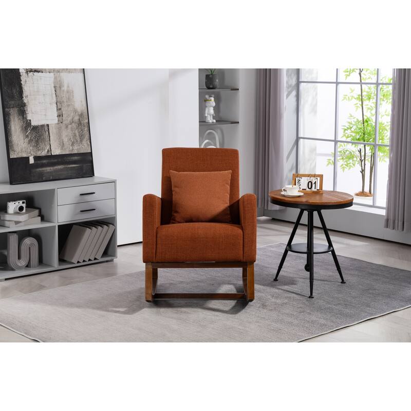 Brown Linen High Back Rocking Chair with Metal Frame