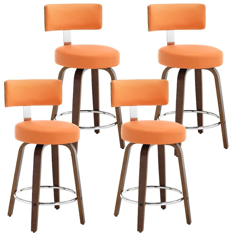 Faux Leather Upholstered Swivel Counter/ Bar Stools Set of 1/2/4 - Set of 4 - Orange - Counter Height