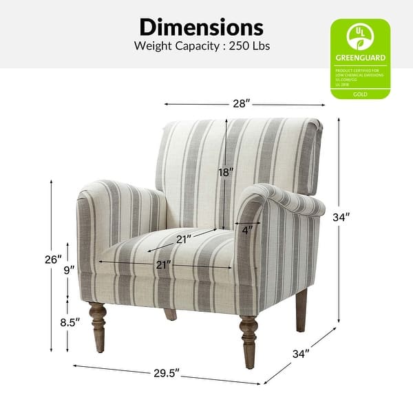 dimension image slide 3 of 6, Seip Classic and Contemporary Striped Arm Chair with Spindle Legs by HULALA HOME