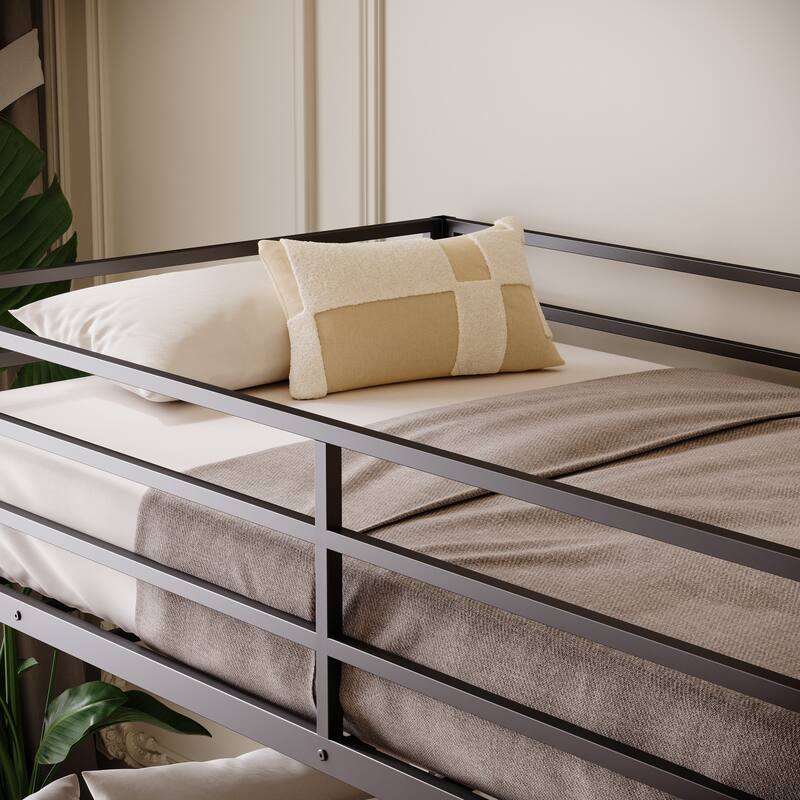 Twin Over Full Metal Bunk Bed with Removable Stairs, Heavy Duty Frame and Guardrails, No Box Spring Needed