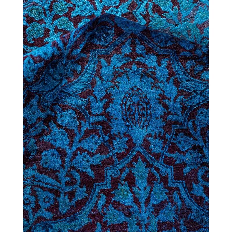 Overton Hand Knotted Wool Vintage Inspired Modern Contemporary Overdyed Blue Area Rug - 6' 3" x 12' 8"