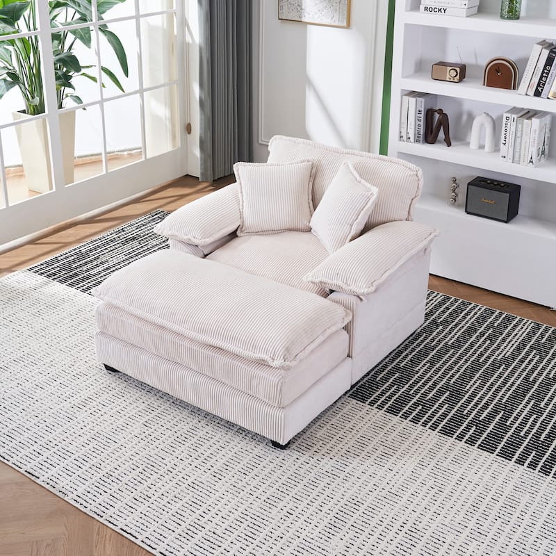 56.3" Corduroy Single Sofa Chair with 2 Toss Pillows & a Ottoman