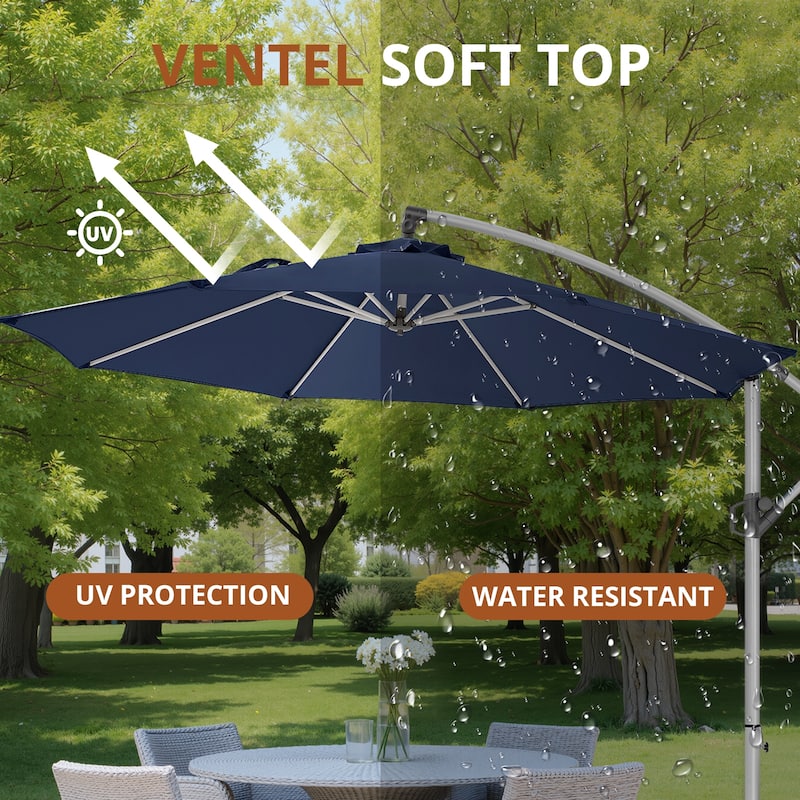 120" Patio Umbrella with Upgraded Aluminum Frame,Cantilever Hanging Market Umbrella with Base Included,UV Resistant